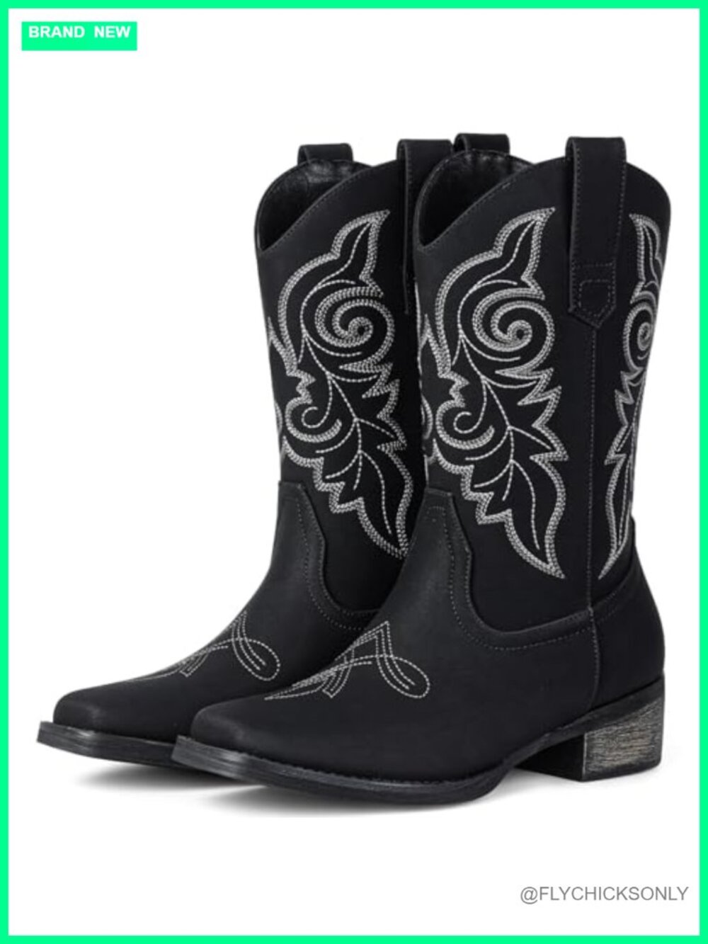 Faux Leather Square Toe Mid Calf Cowboy Boots Pull On